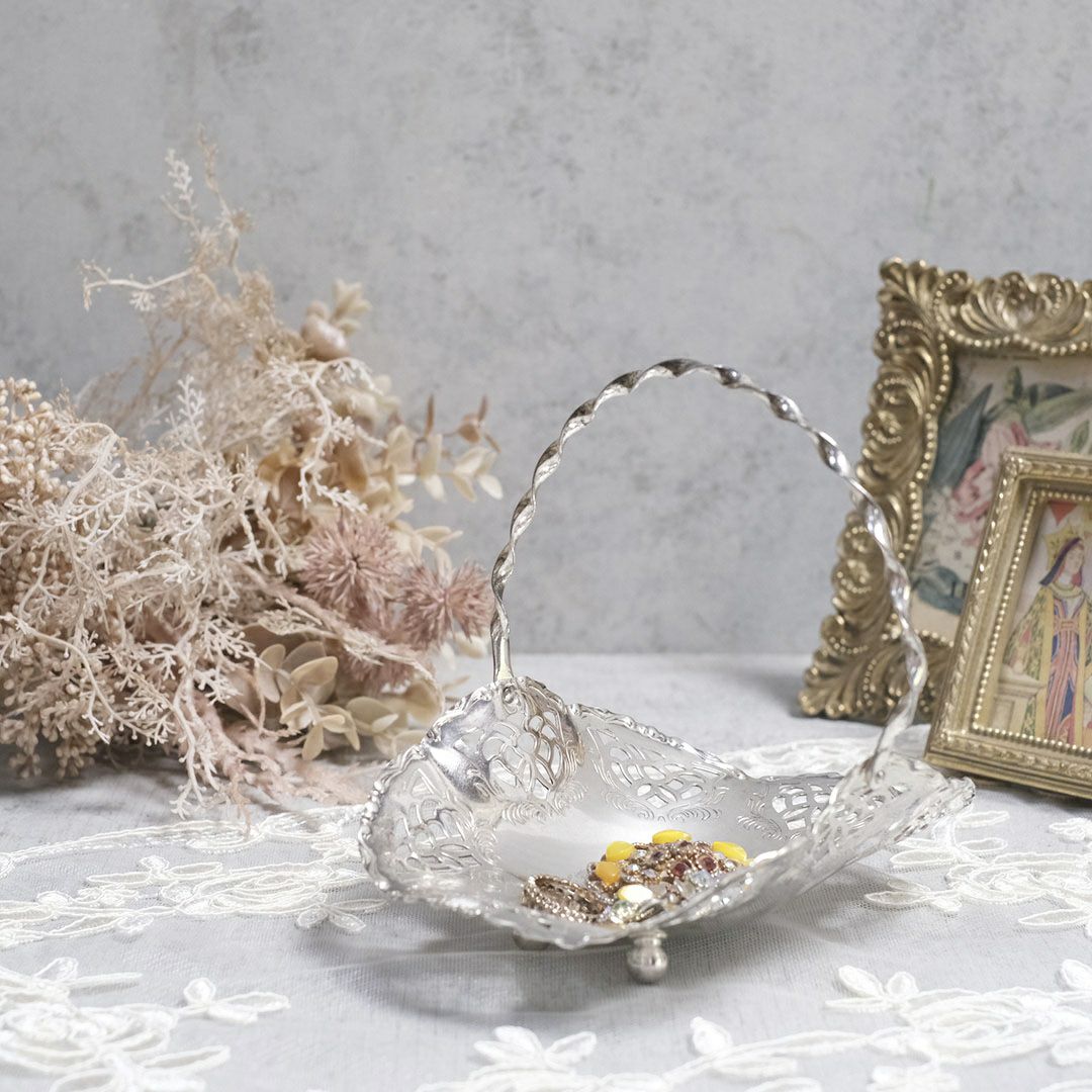 アンティーク小さなチョコレート用バスケット フランス シルバープレートかご