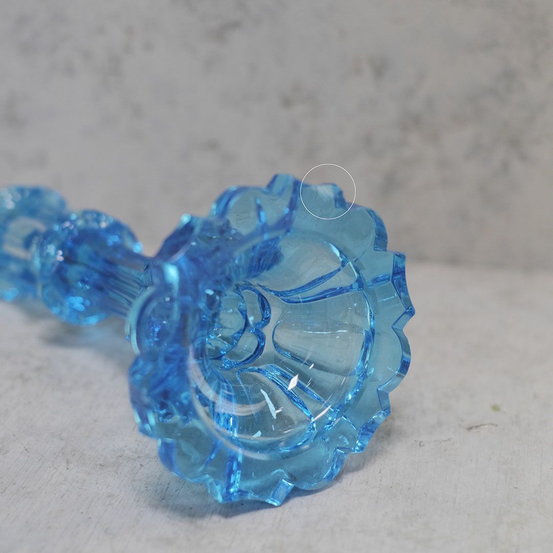 アンティークキャンドルスタンド 青いガラス フランス6