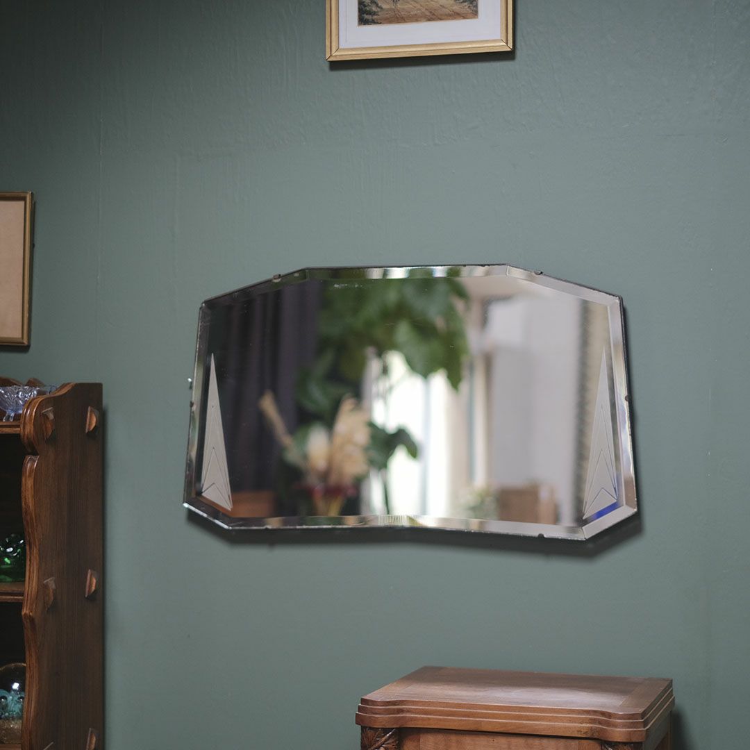 アンティーク カッティングミラーD イギリス 面取りされた壁掛け鏡の 