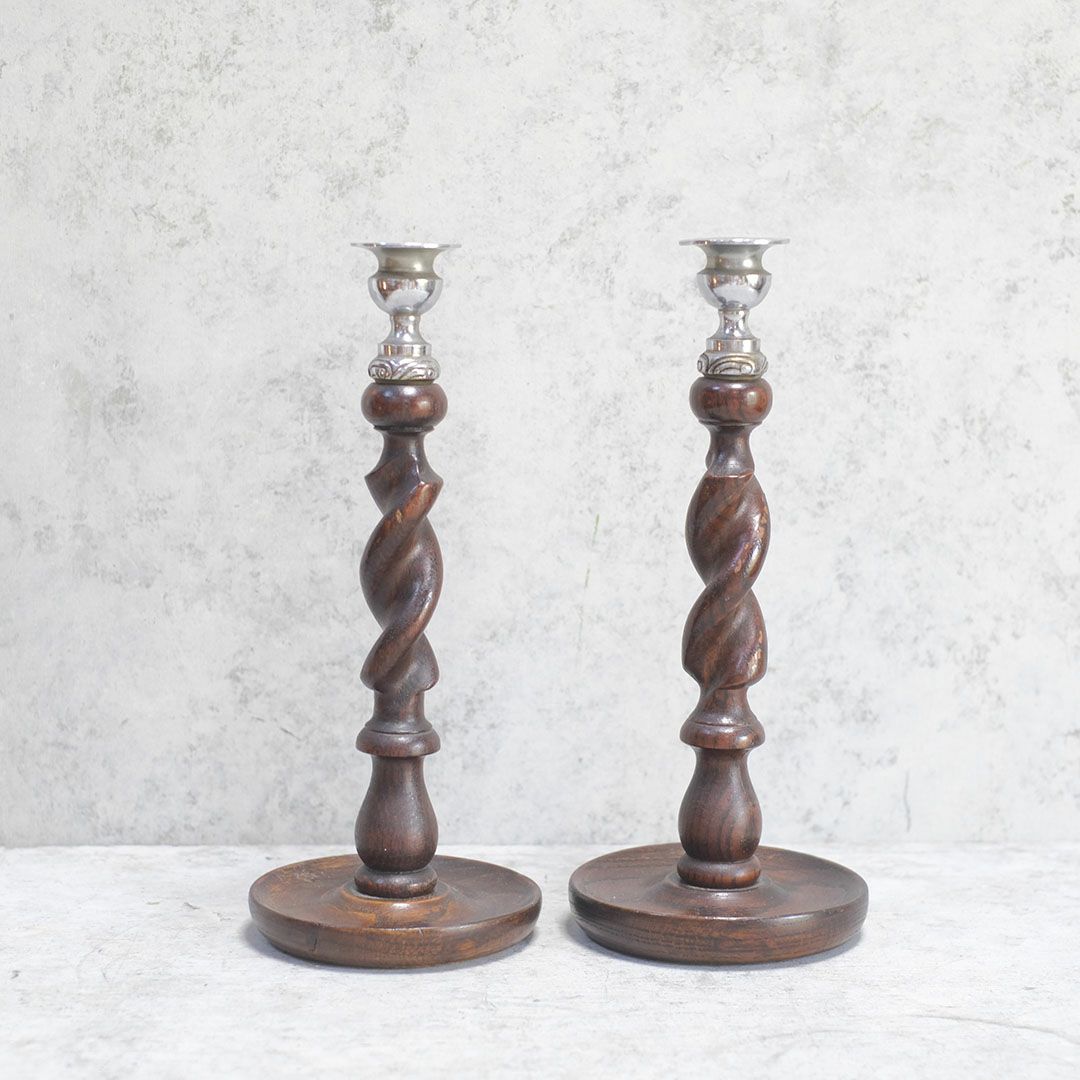 アンティークキャンドルスティックペア イギリス 燭台 バリーツイストデザイン Lサイズ02