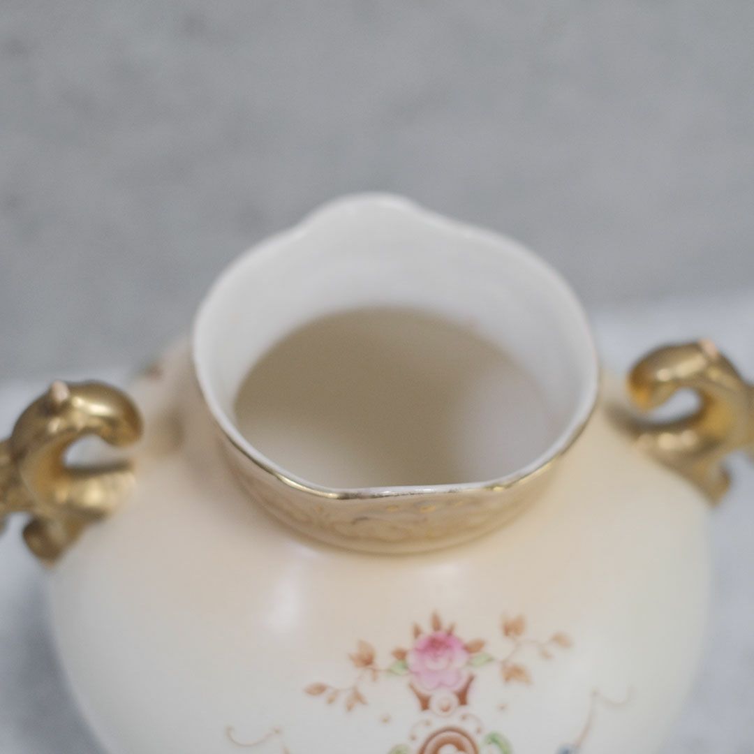 アンティークフラワーベース イギリス CROWN DEVON 陶器の花瓶 鳥と花04