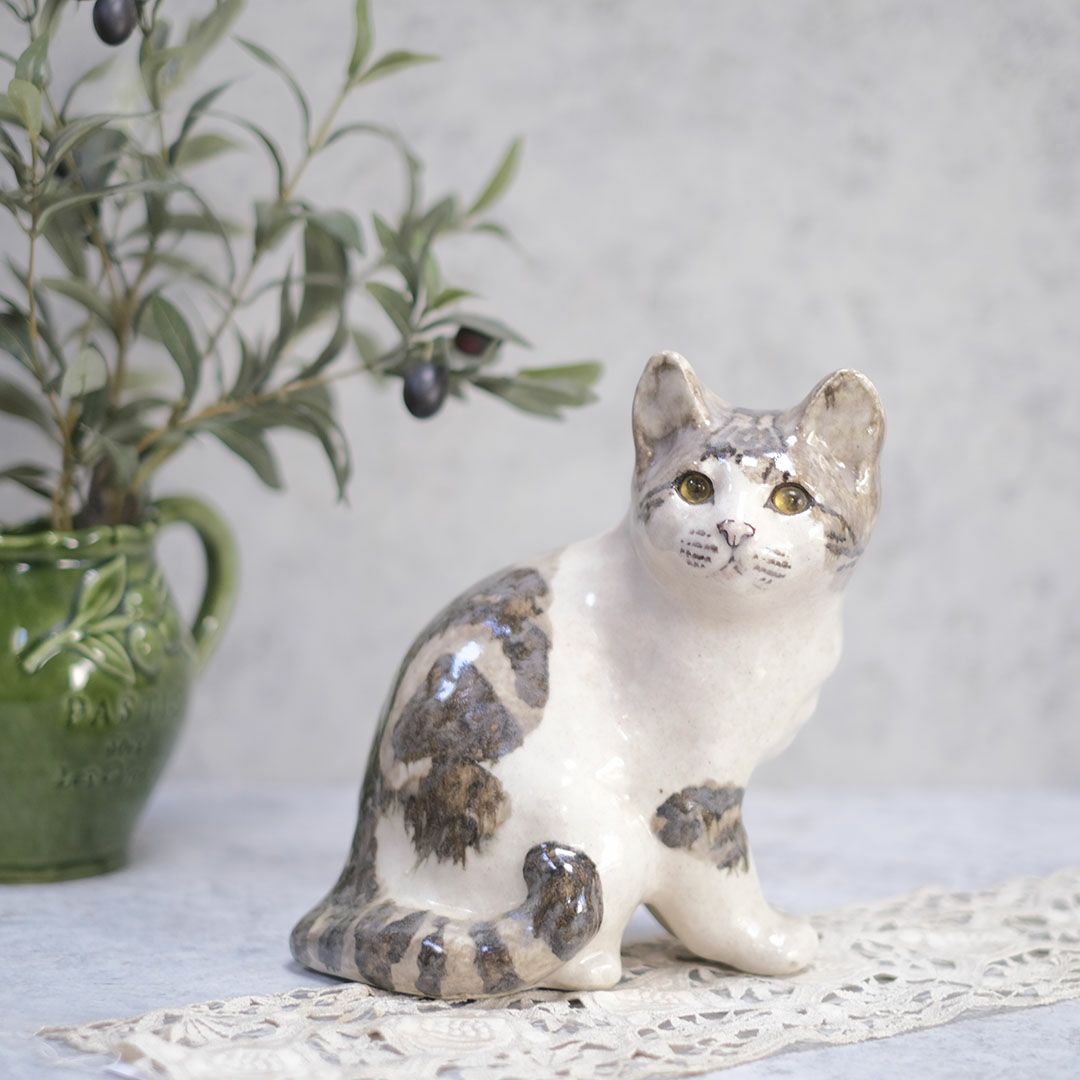 ヴィンテージWINSTANLEY CAT/ウィンスタンレーキャット キジ白 イギリス 陶芸作家Jenny Winstanley猫のオブジェ