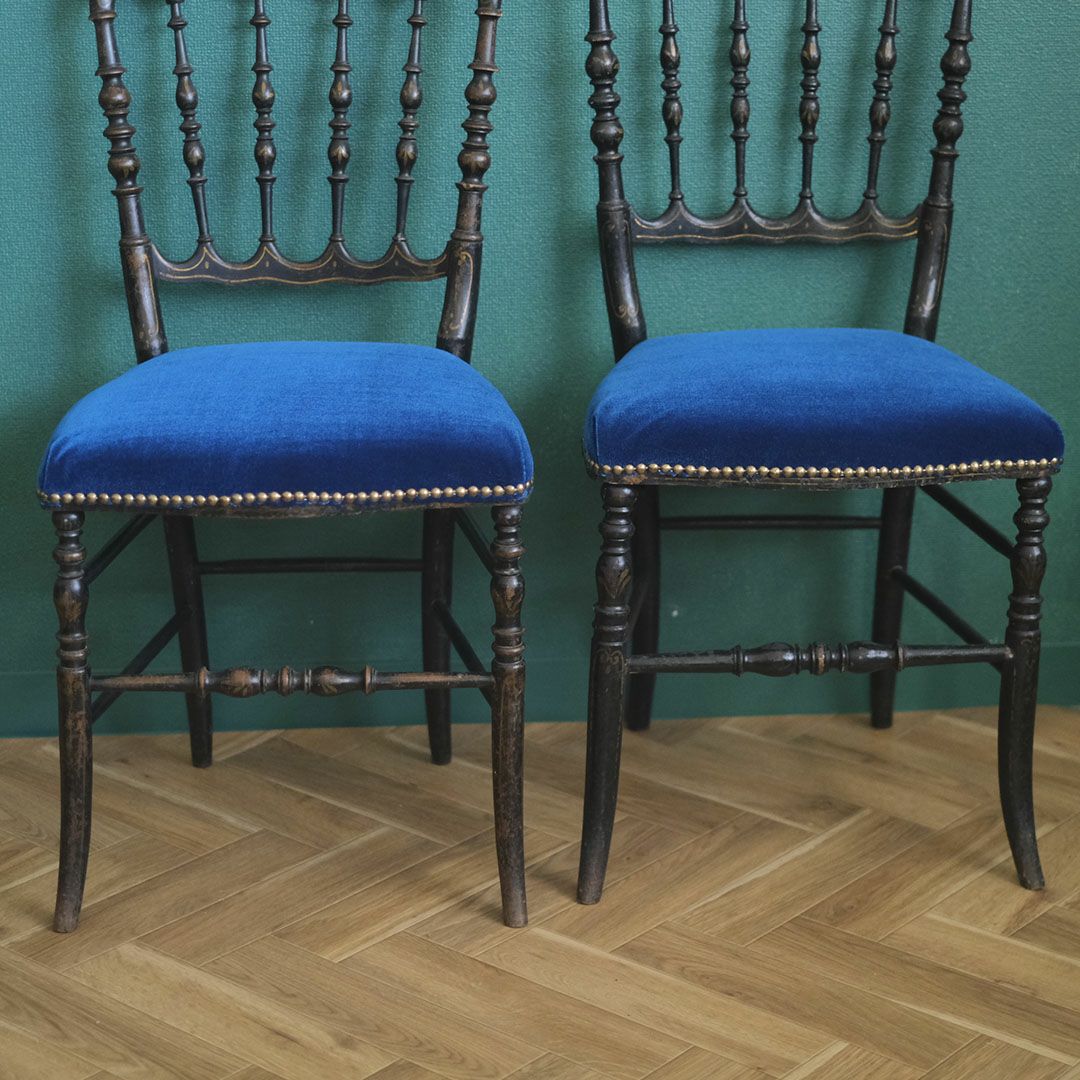 アンティーク ナポレオンチェア 椅子 青い座面 フランス アンティーク家具
