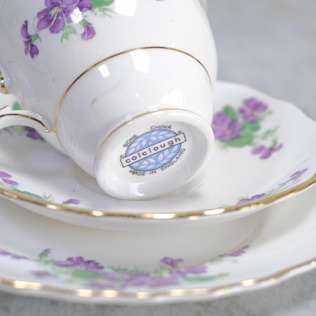 ヴィンテージティーカップトリオ Colclough(コルクラフ)菫 バイオレット イギリス3