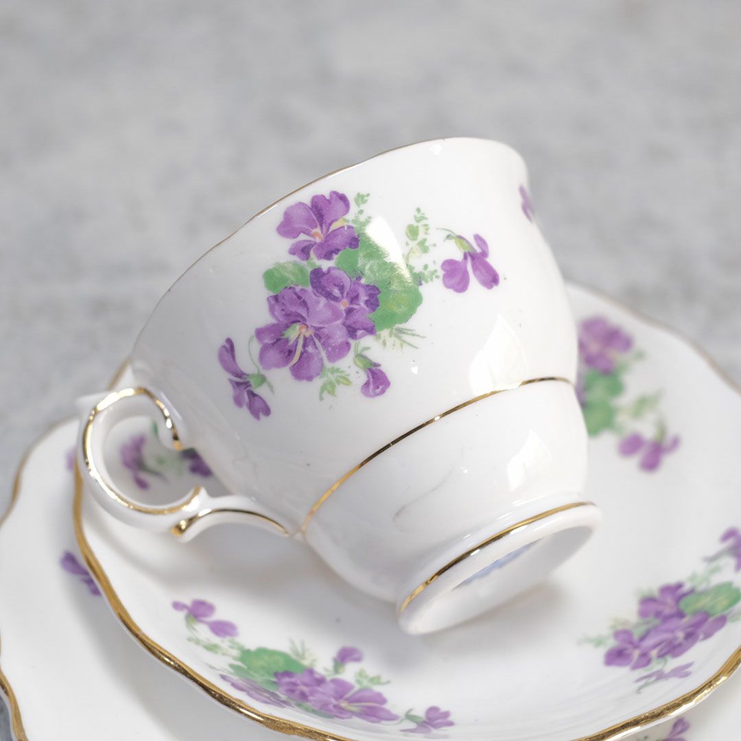 ヴィンテージティーカップトリオ Colclough(コルクラフ)菫 バイオレット イギリス4