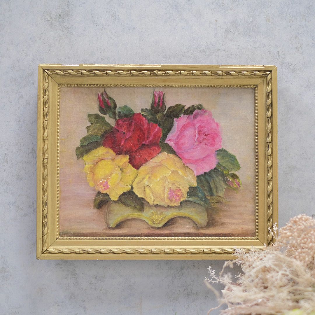 ヴィンテージ油絵 薔薇 イギリス 絵画