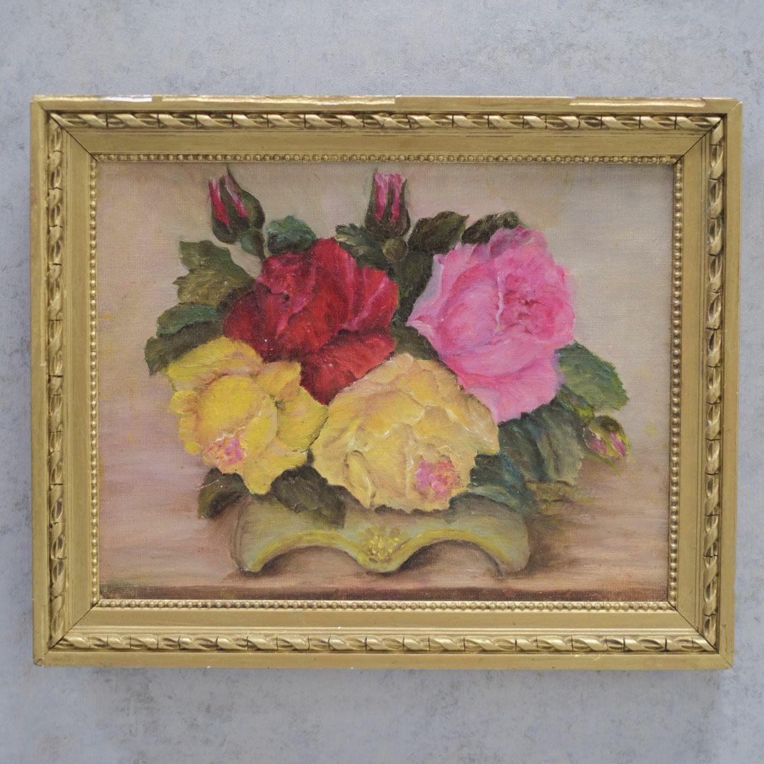 ヴィンテージ油絵 薔薇 イギリス 絵画