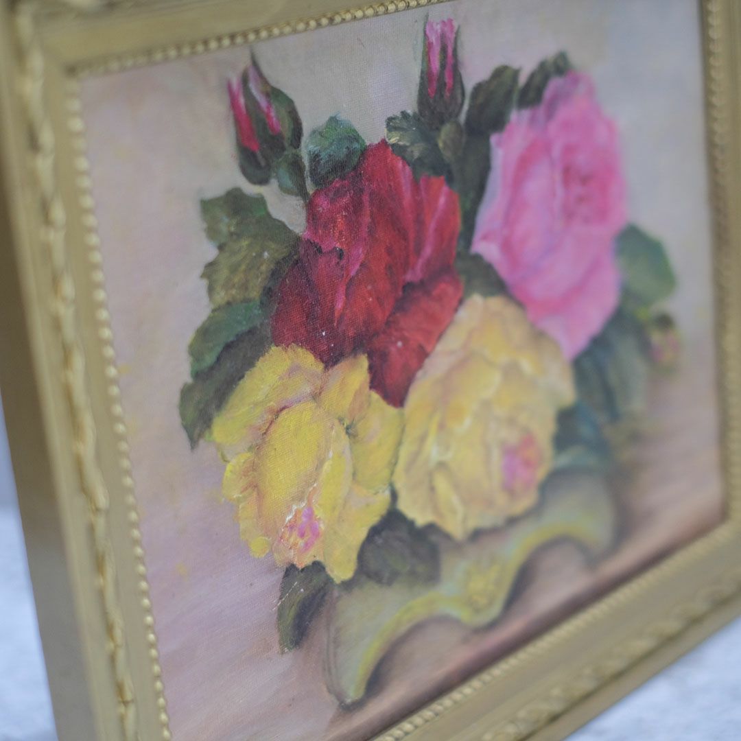 ヴィンテージ油絵 薔薇 イギリス 絵画