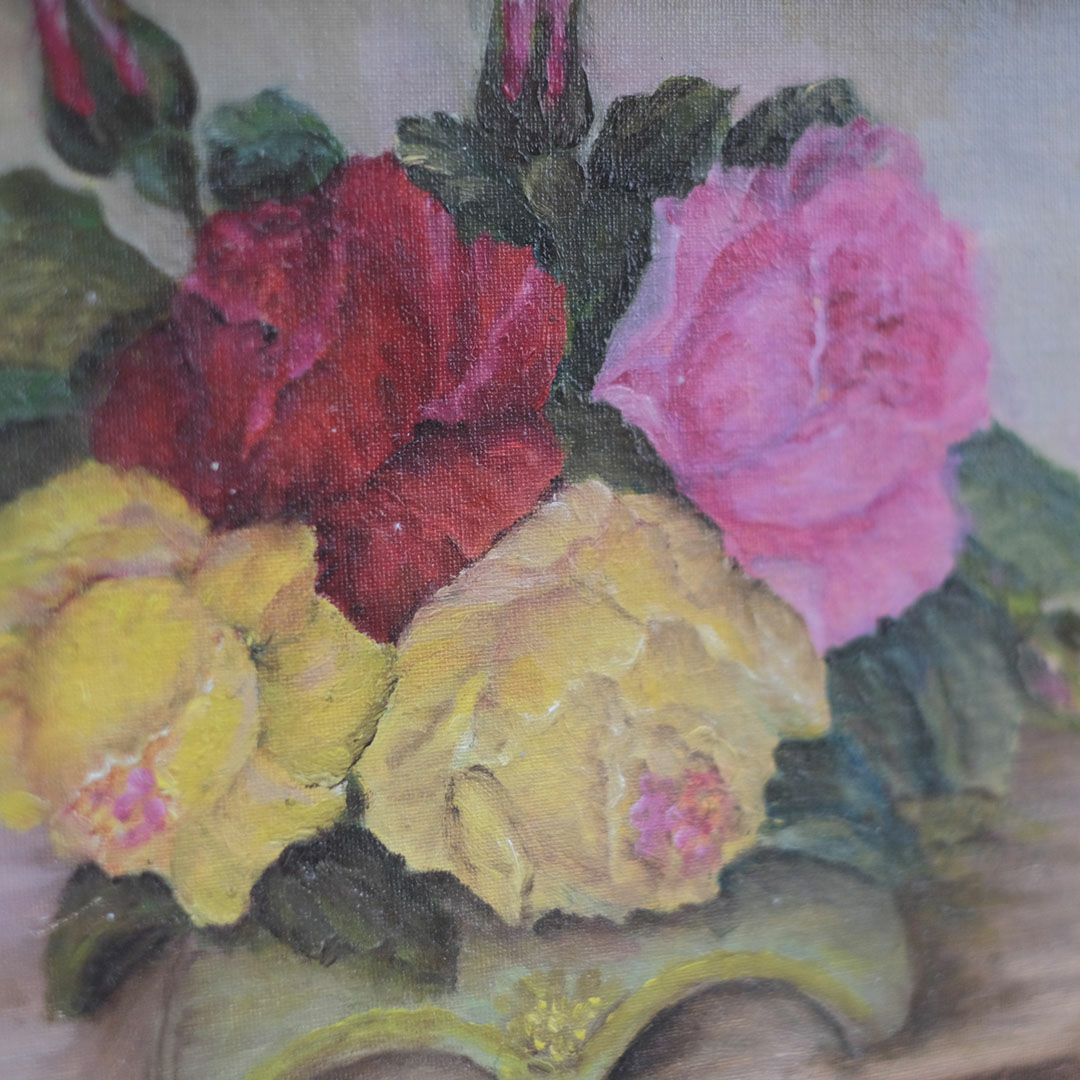 ヴィンテージ油絵 薔薇 イギリス 絵画
