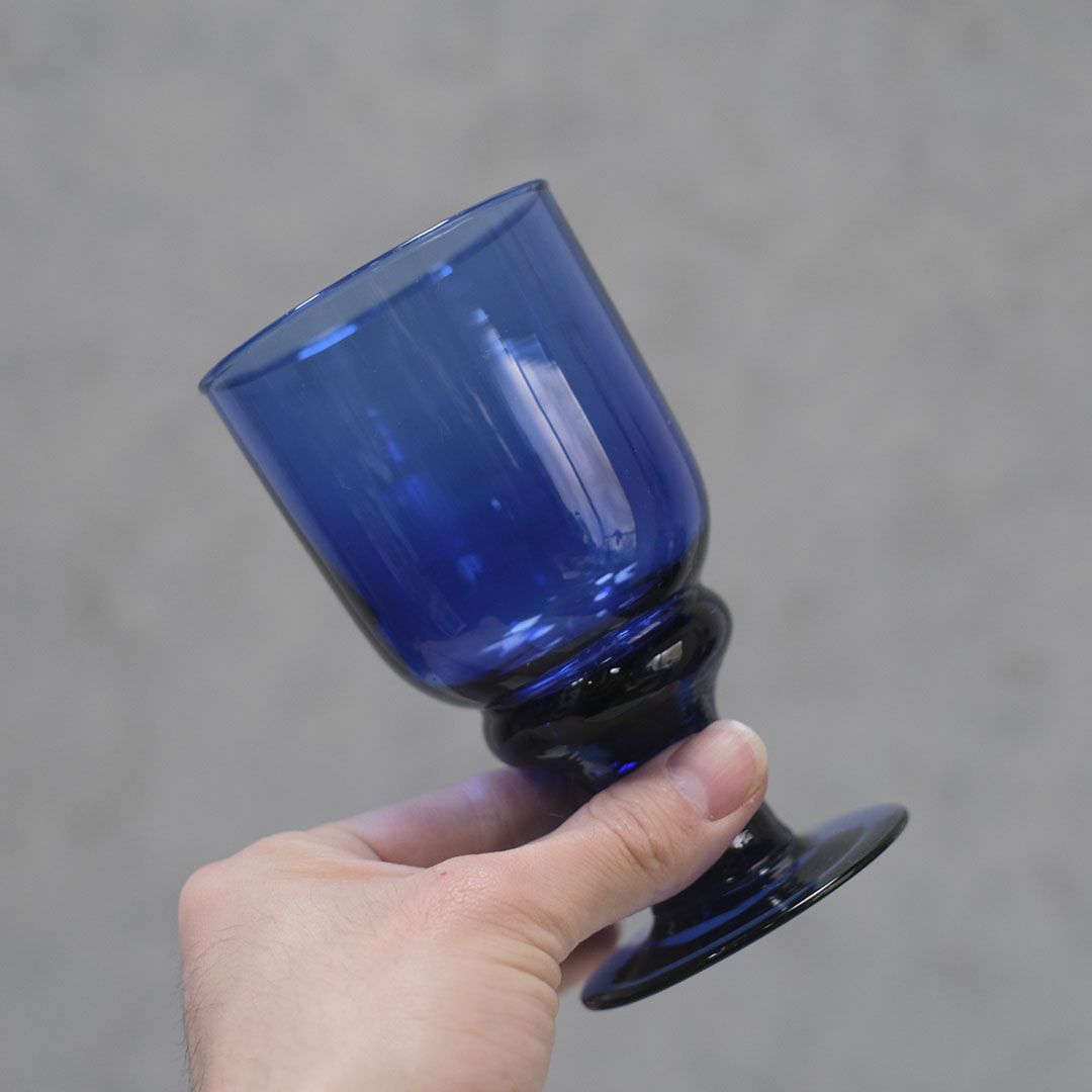 ヴィンテージ 青いグラス フランス 吹きガラス 手作り ワイングラス