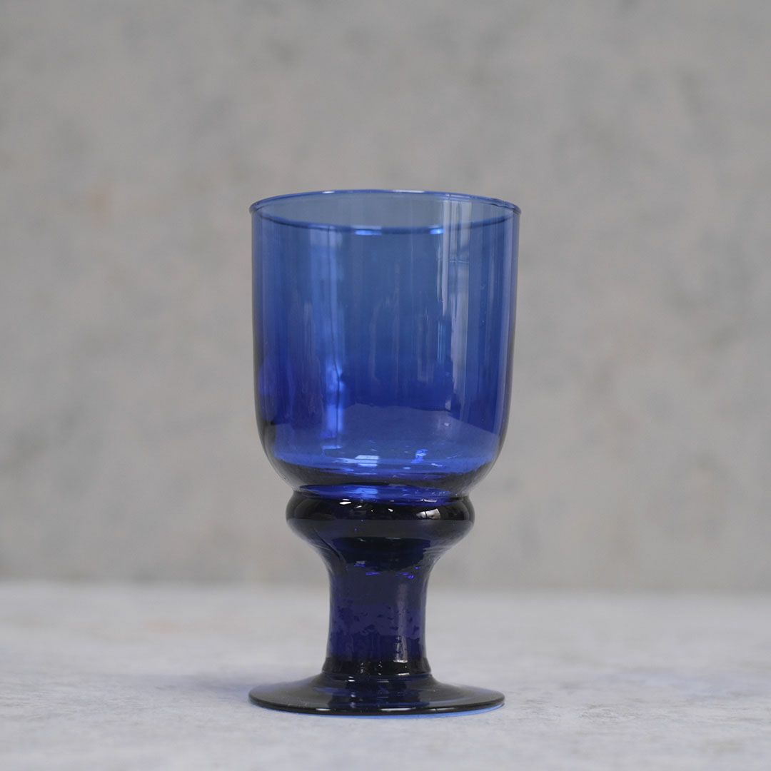 ヴィンテージ 青いグラス フランス 吹きガラス 手作り ワイングラス