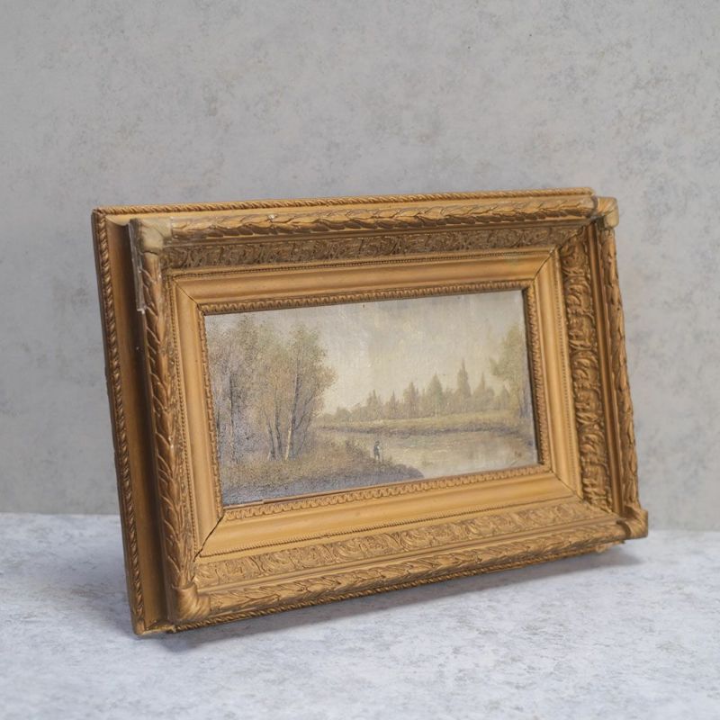 アンティーク絵画　油彩　アメリカ　森林と川　風景画　Antique　ヴィンテージ 豪華！アンティーク絵画 油彩 アメリカ 森林と川風景画Antique