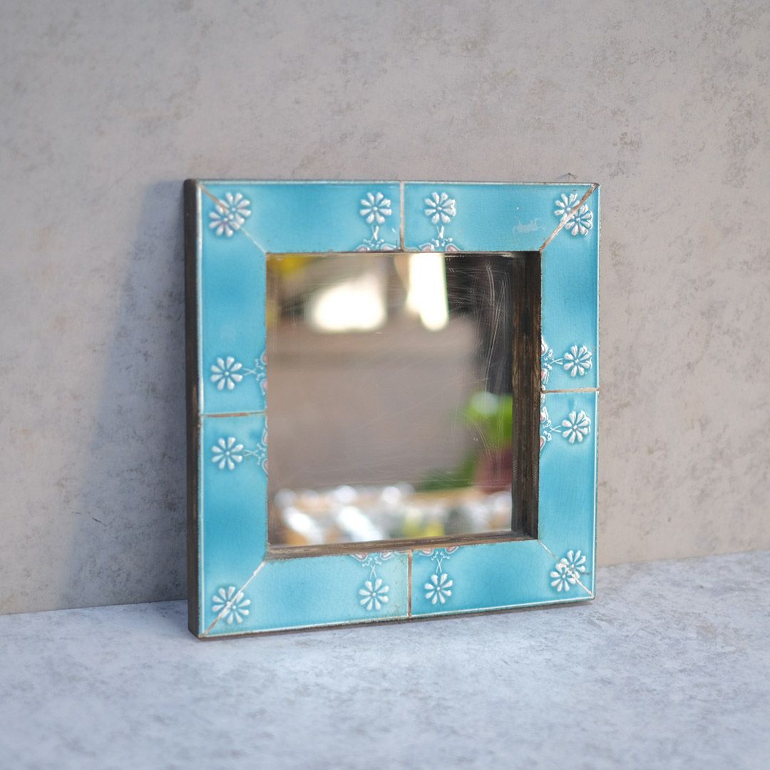 ヴィンテージタイル壁掛けミラー 大正レトロな鏡/アンティーク家具