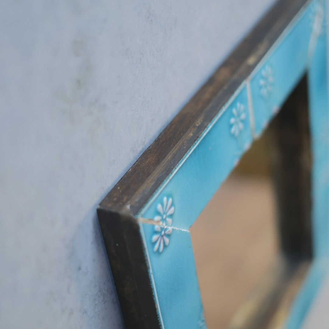 ヴィンテージタイル壁掛けミラー 大正レトロな鏡/アンティーク家具