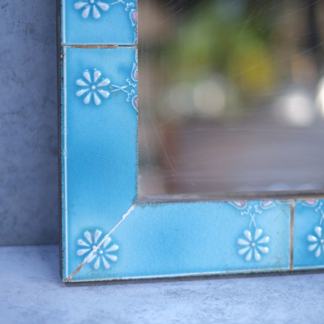 ヴィンテージタイル壁掛けミラー 大正レトロな鏡/アンティーク家具