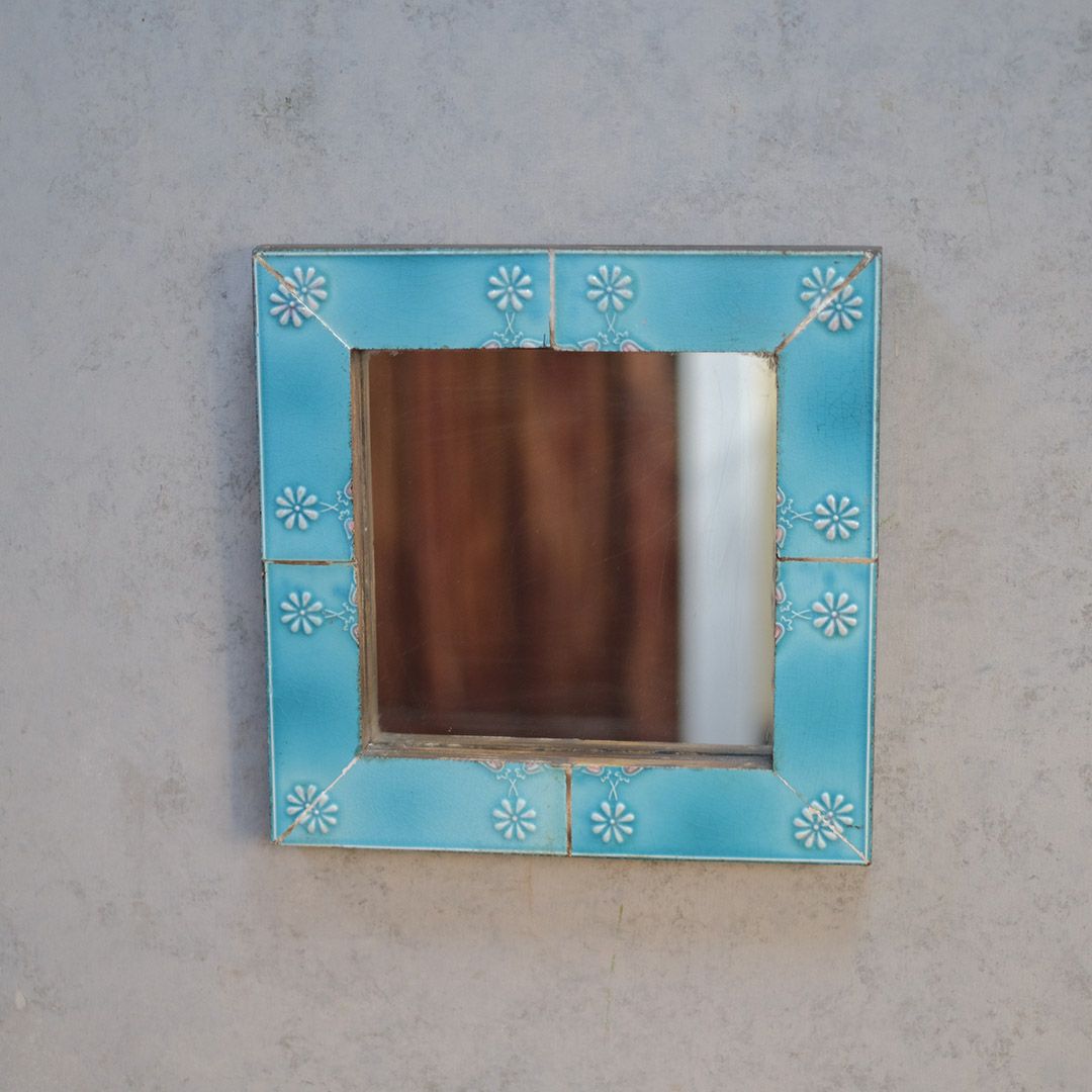ヴィンテージタイル壁掛けミラー 大正レトロな鏡/アンティーク家具