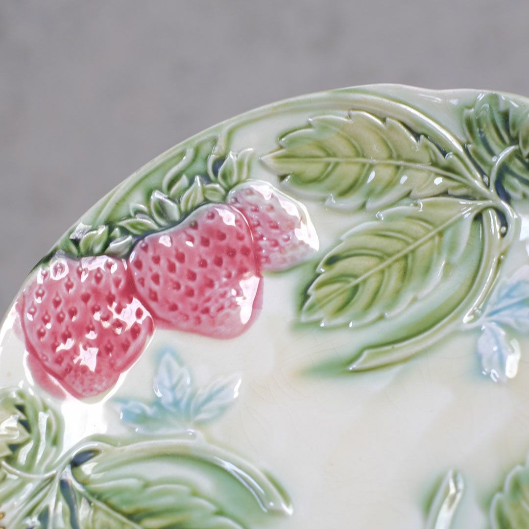 アンティーク バルボティーヌプレート 苺 フランスロレーヌのマジョリカ焼きのお皿 アンティーク食器4