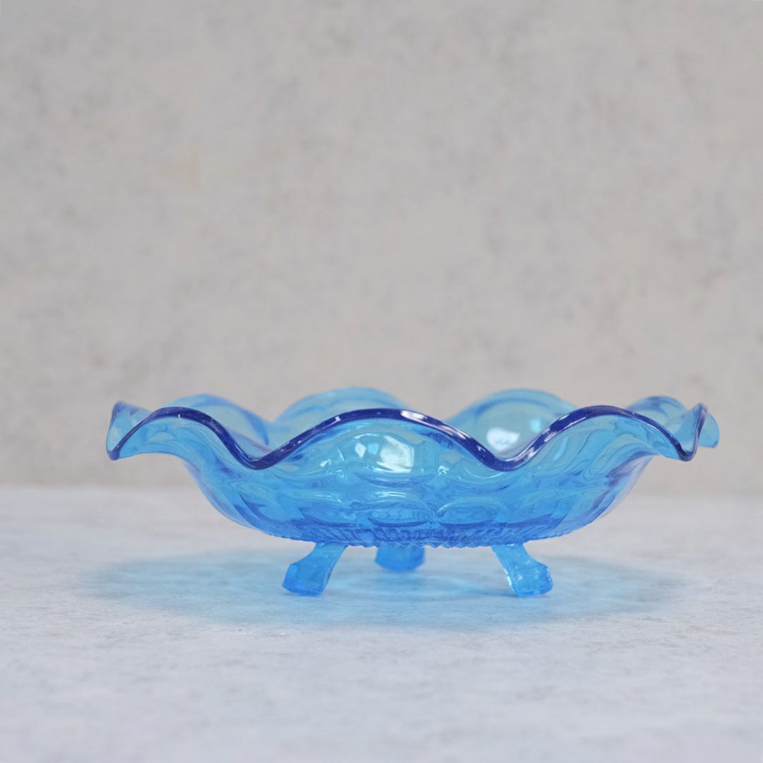 アンティークガラスコンポート ブルー色鮮やかなイギリスのガラストレイ 1