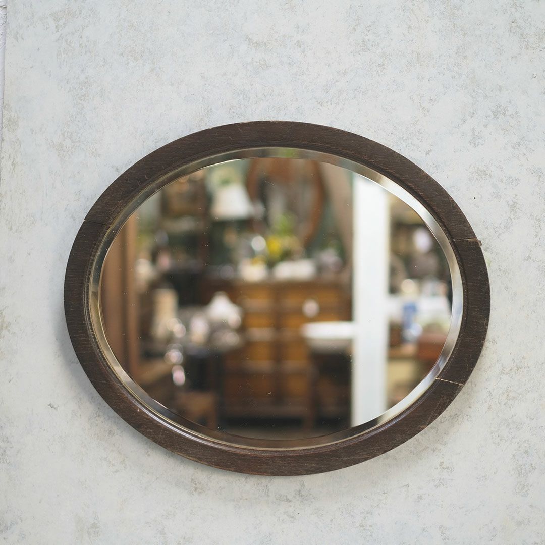 アンティーク 鏡 壁掛け 楕円 オークミラー イギリス