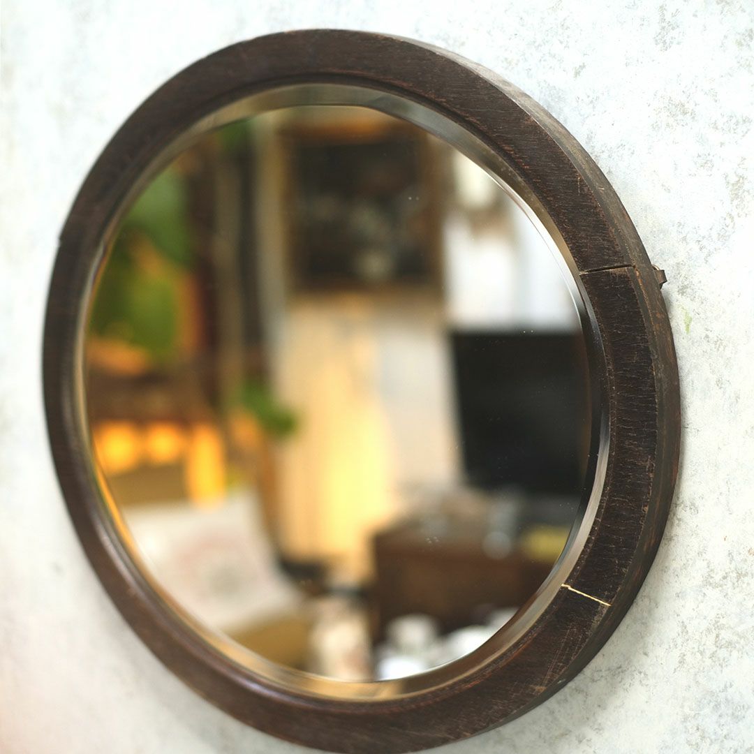 アンティーク 鏡 壁掛け 楕円 オークミラー イギリス1