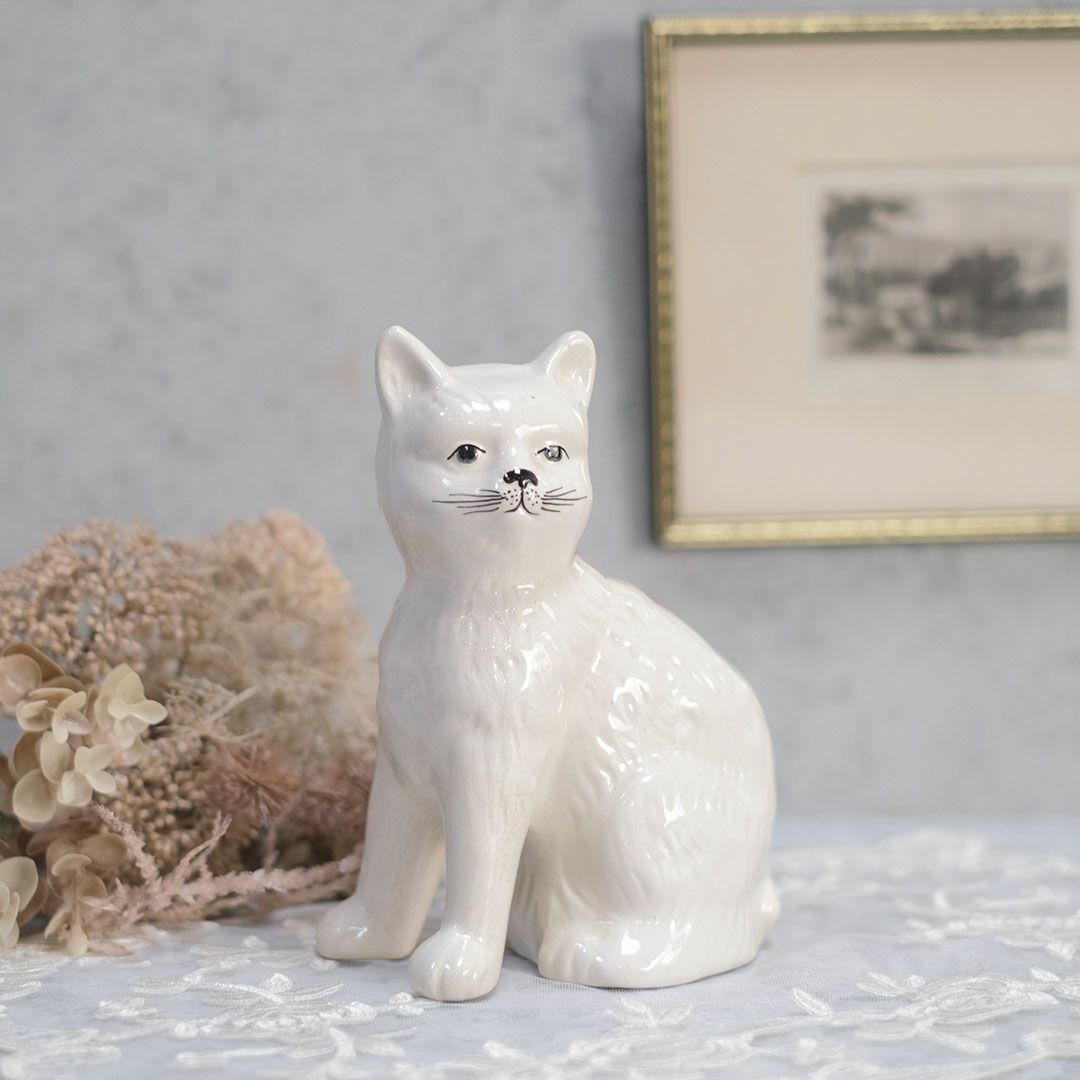 ヴィンテージ フィギュリン 猫の置物 イギリス マン島 RUSHTON POTTERY