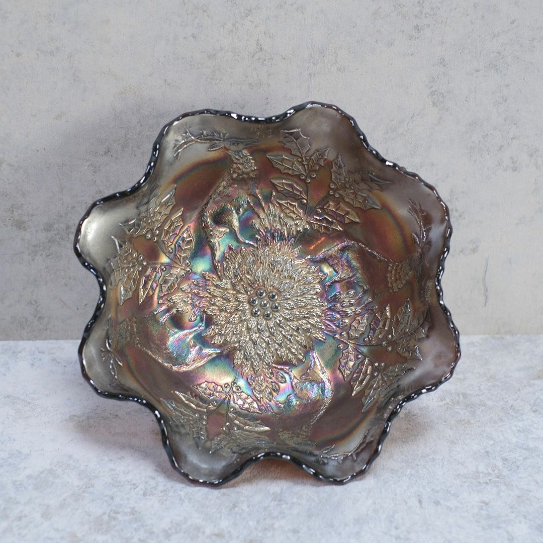 アンティークカーニバルガラストレイ 赤 ガラスフリル皿4