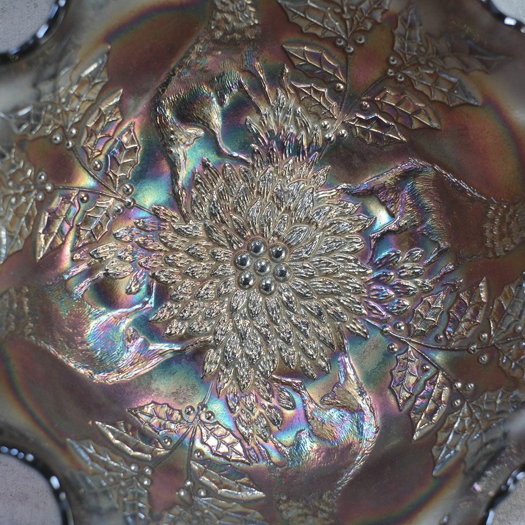 アンティークカーニバルガラストレイ 赤 ガラスフリル皿6