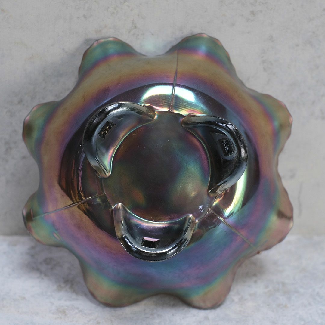 アンティークカーニバルガラストレイ 赤 ガラスフリル皿9