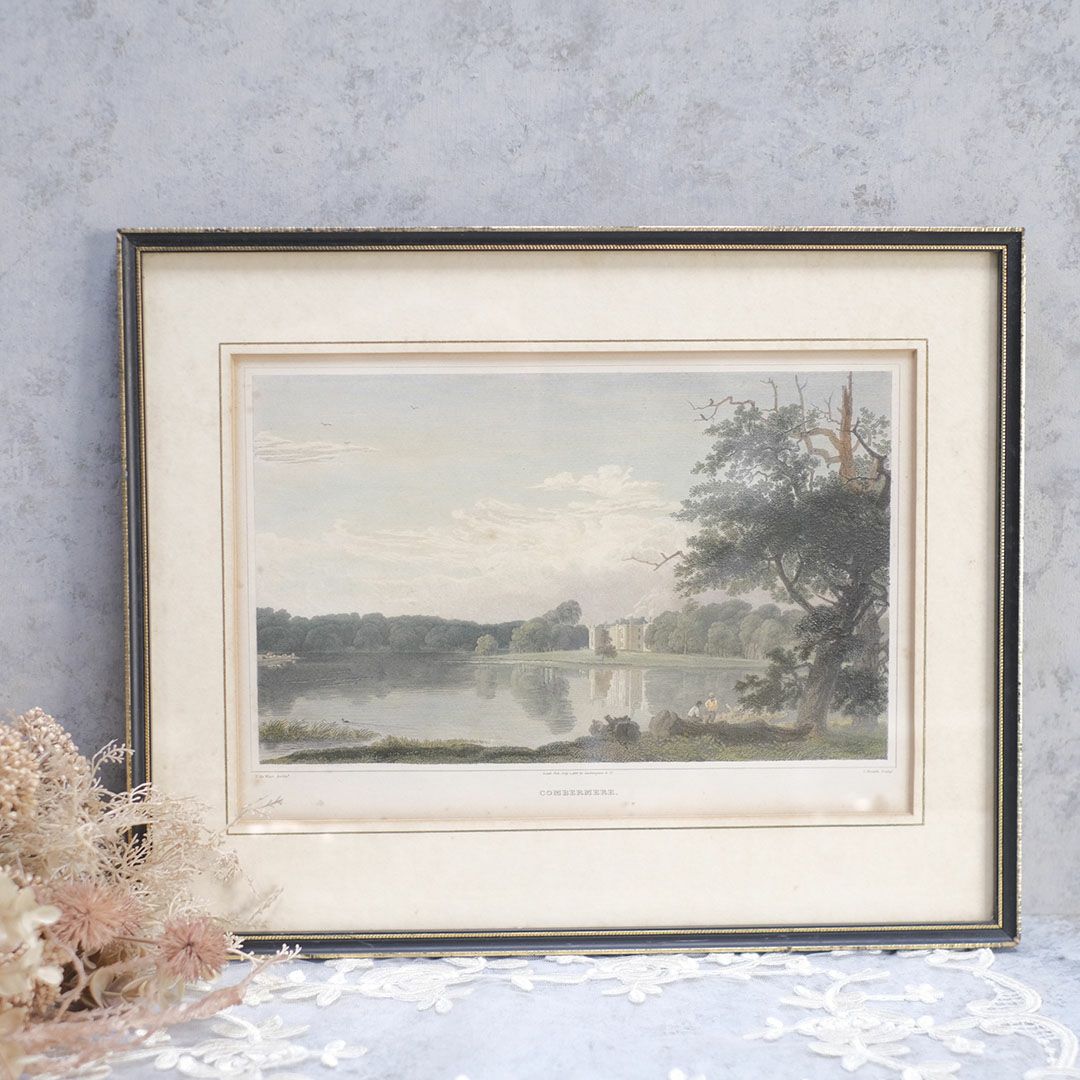 アンティーク リトグラフピクチャー湖畔の風景 イギリス 石版画 Combermere 石版画
