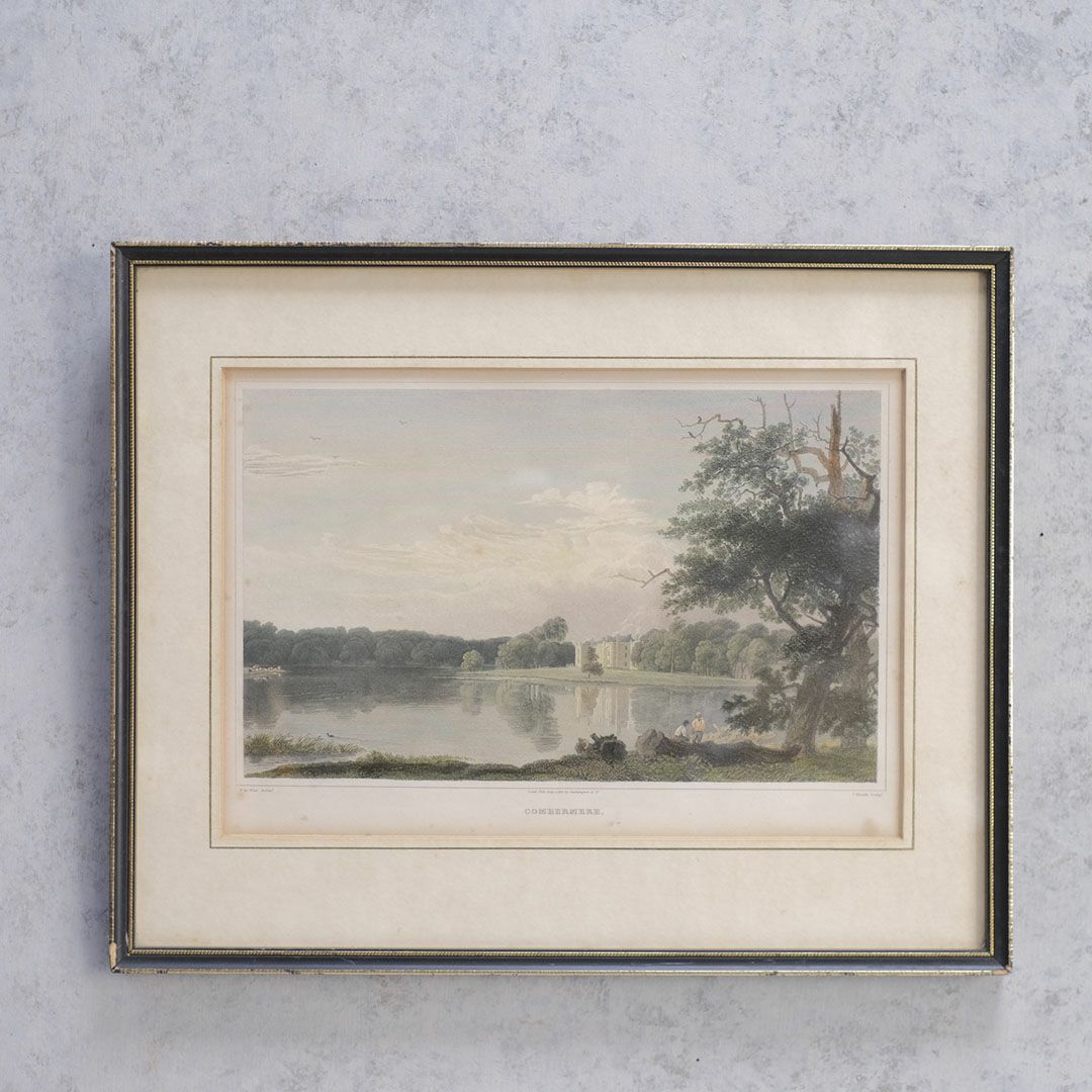 アンティーク リトグラフピクチャー湖畔の風景 イギリス 石版画 Combermere