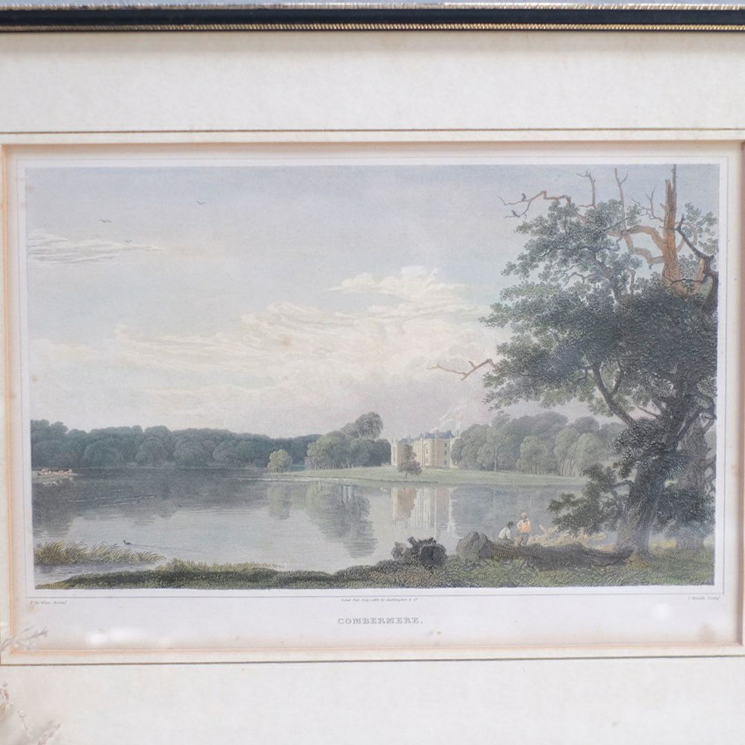 アンティーク リトグラフピクチャー湖畔の風景 イギリス 石版画 Combermere