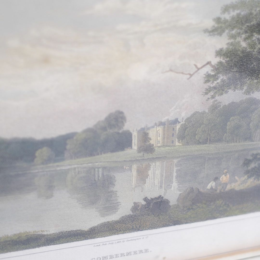 アンティーク リトグラフピクチャー湖畔の風景 イギリス 石版画 Combermere