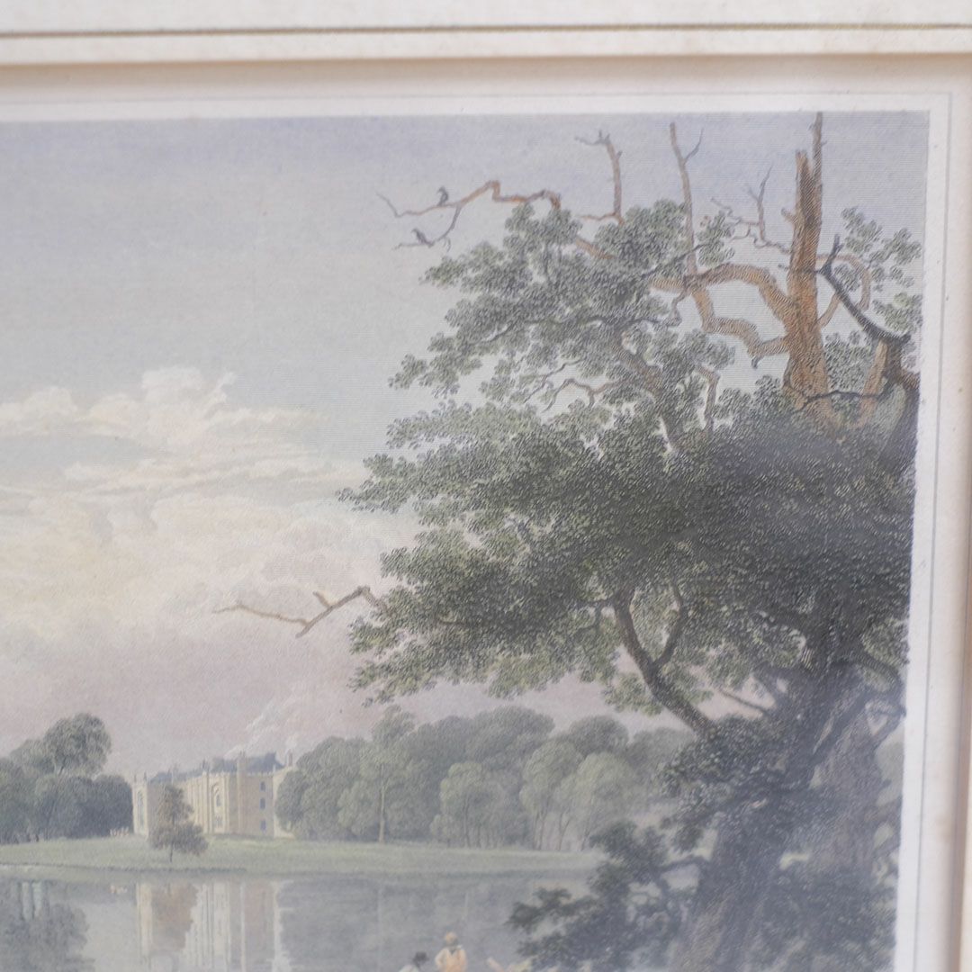 アンティーク リトグラフピクチャー湖畔の風景 イギリス 石版画 Combermere