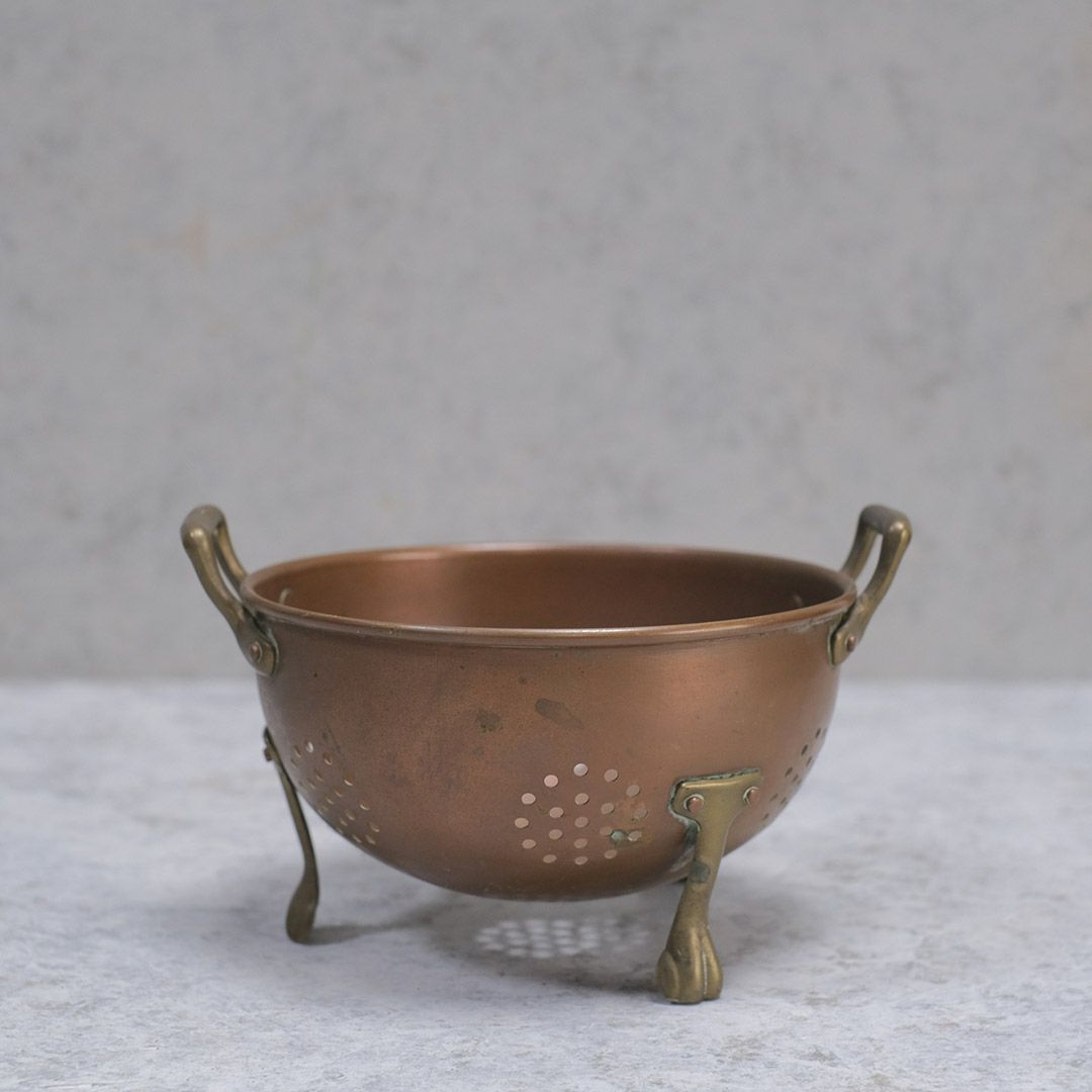 アンティーク コッパーコランダー 珍しい銅製 フランス 水切りざる 猫足