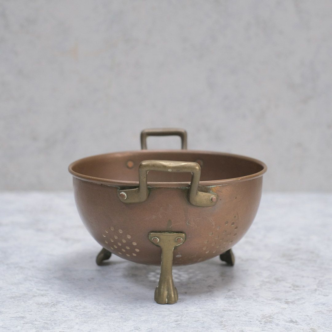 アンティーク コッパーコランダー 珍しい銅製 フランス 水切りざる 猫足