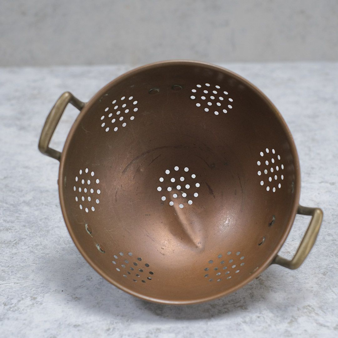 アンティーク コッパーコランダー 珍しい銅製 フランス 水切りざる 猫足