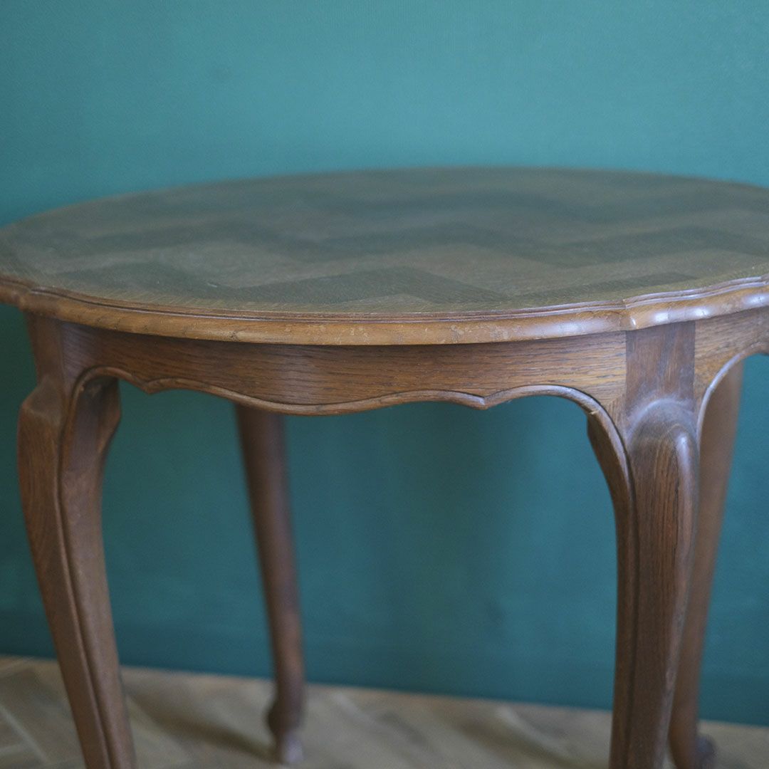 ヴィンテージ テーブル カフェテーブル 円卓 フランス 寄木細工天板