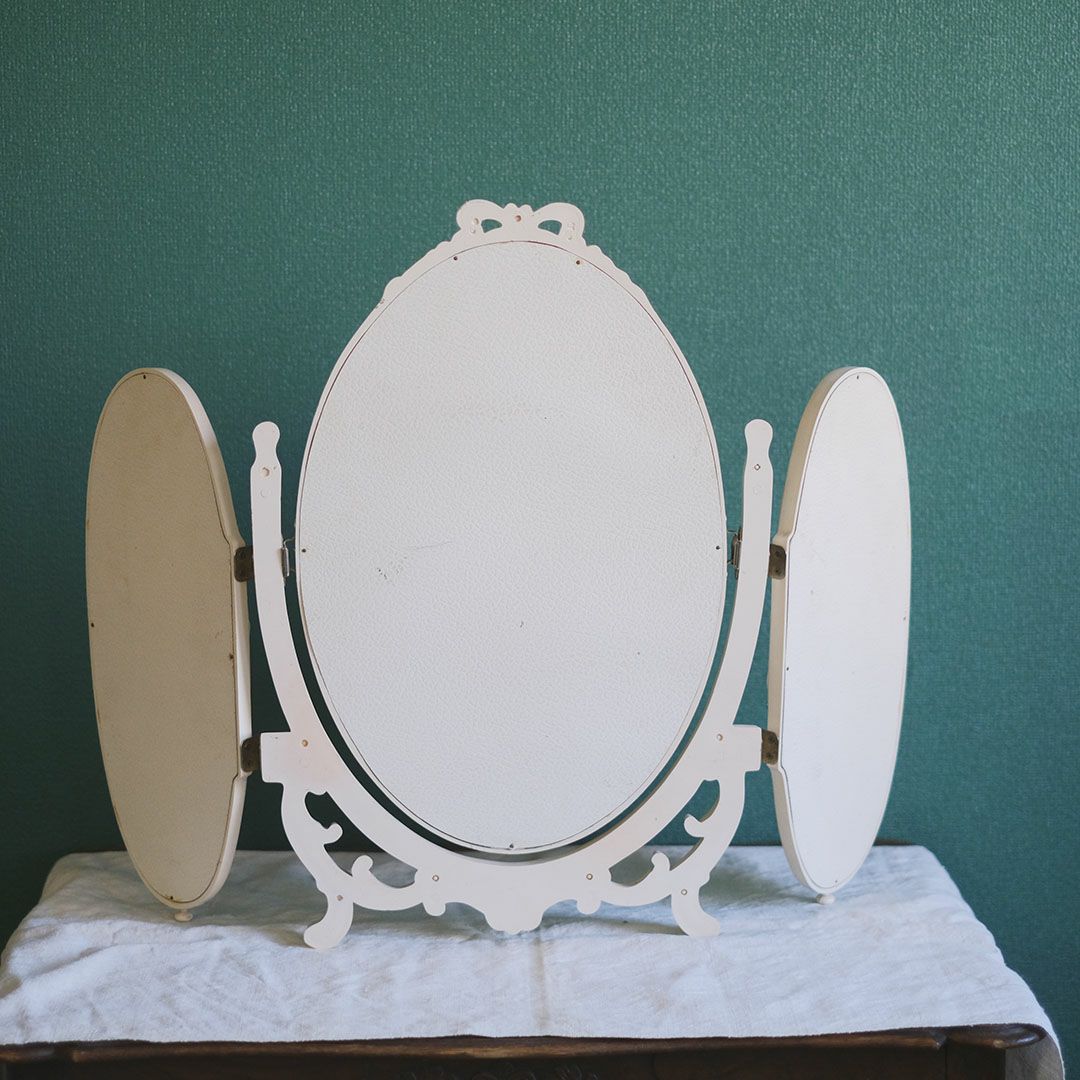 ヴィンテージ トリフォールドミラー ローズ イギリス ロココ様式リバイバルの鏡 三面鏡8