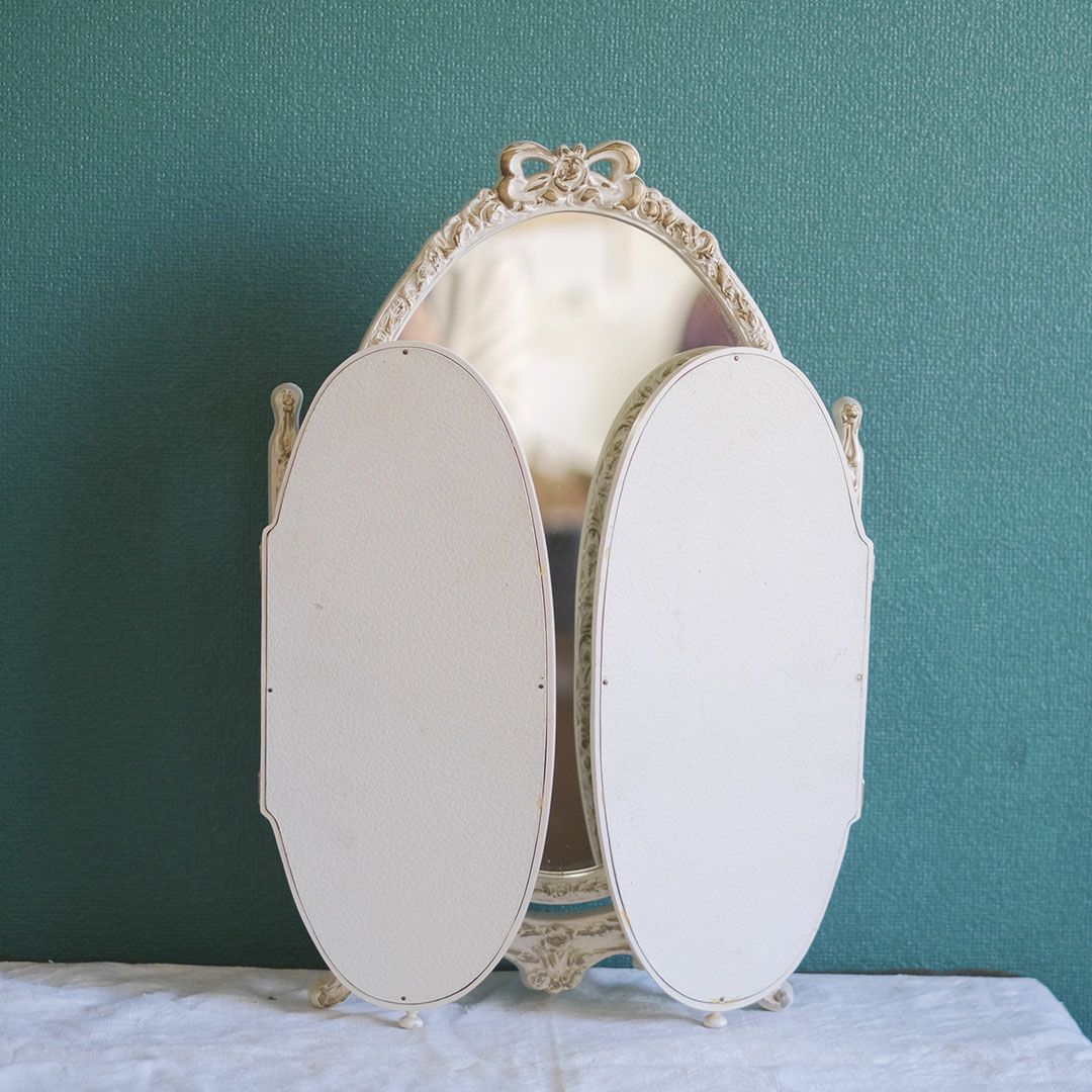 ヴィンテージ トリフォールドミラー ローズ イギリス ロココ様式リバイバルの鏡 三面鏡9