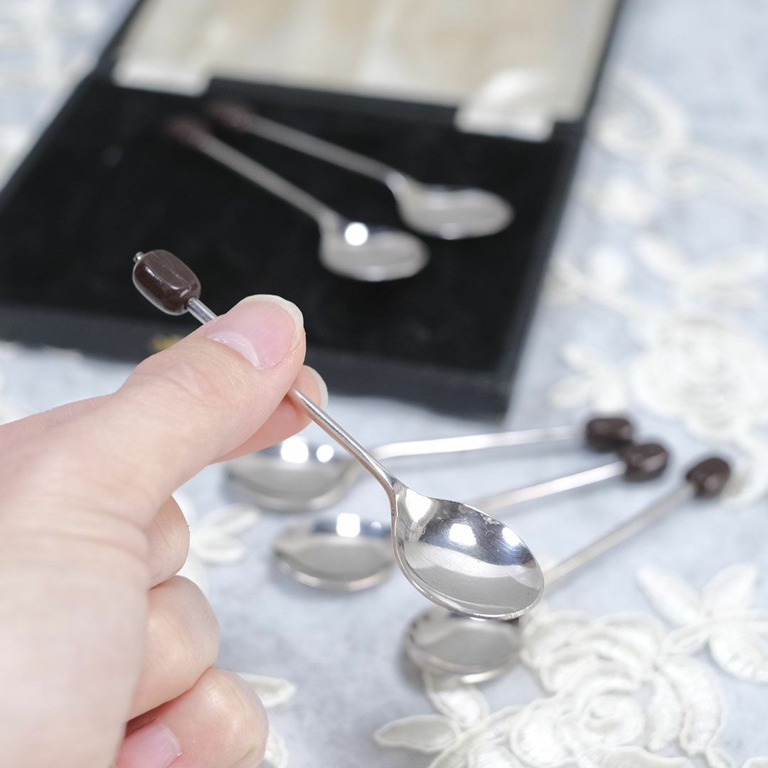 アンティークコーヒービーンズスプーン 6本セット イギリス 可愛い珈琲豆が装飾1