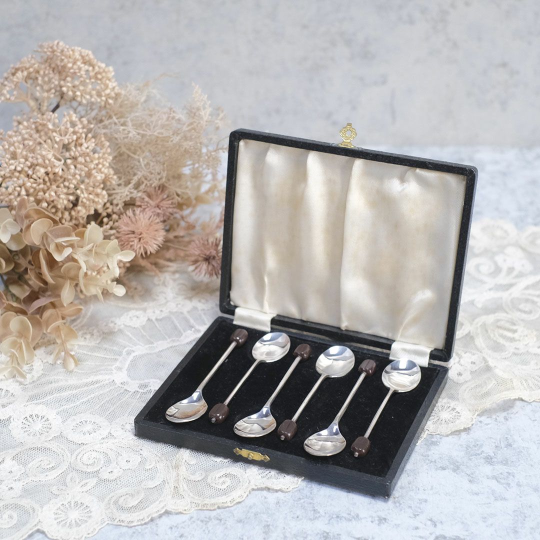 アンティークコーヒービーンズスプーン 6本セット イギリス 可愛い珈琲豆が装飾3