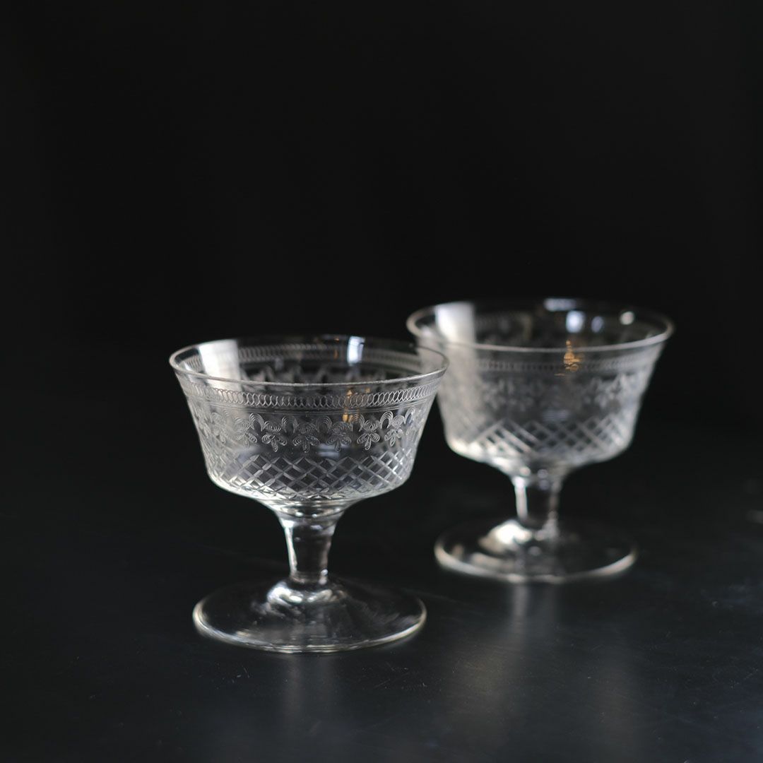 アンティーク クリスタル デザートグラス PALL MALL LADY HAMILTON イギリス エッチング模様