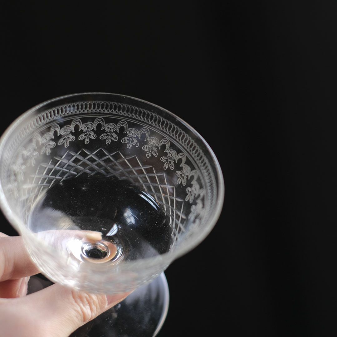 アンティーク クリスタル デザートグラス PALL MALL LADY HAMILTON イギリス エッチング模様