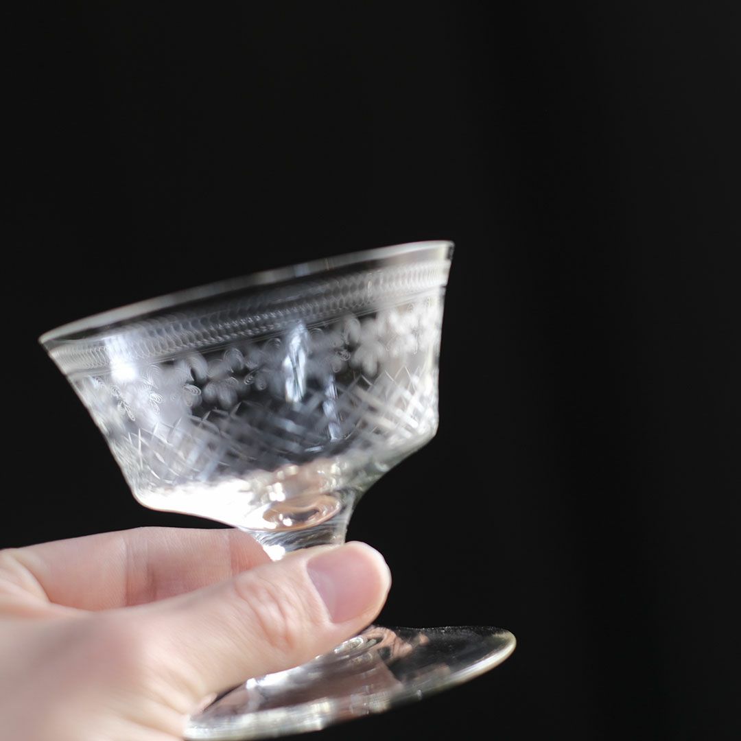 アンティーク クリスタル デザートグラス PALL MALL LADY HAMILTON イギリス エッチング模様