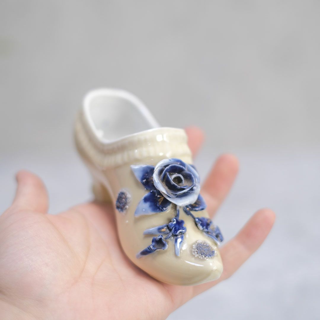 ヴィンテージ ポーセリンシューズトリンケット フランス 小さな陶器の靴 置物5