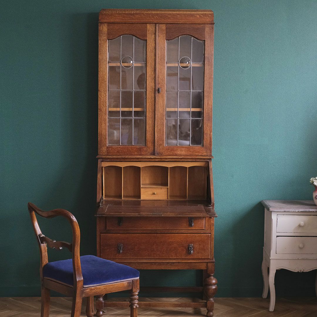 アンティーク ビューローブックケースD イギリス 本棚付きデスク/アンティーク家具