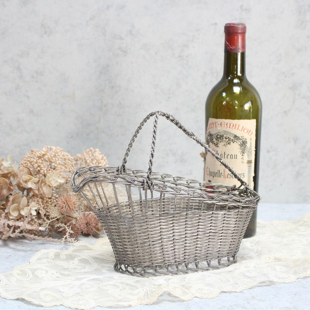 アンティーク 銀線細工ワインパニエ フランス シルバープレート製のワインボトルホルダー