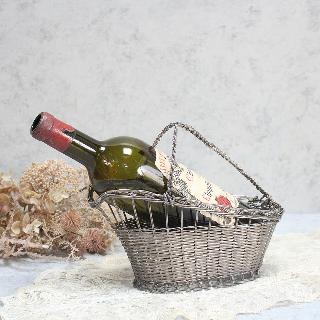 アンティーク 銀線細工ワインパニエ フランス シルバープレート製のワインボトルホルダー1