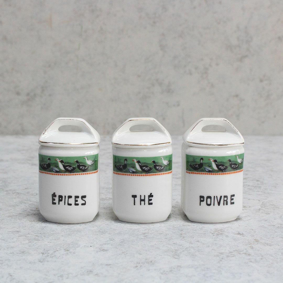 アンティーク キャニスターセット 鳥 チェコスロバキア 陶器