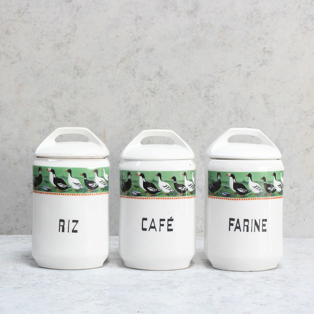 アンティーク キャニスターセット 鳥 チェコスロバキア 陶器